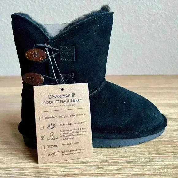 Bearpaw Winter Boots Rosaline Toddler Size 12 Black Suede Shearling Pull On - Picture 5 of 11